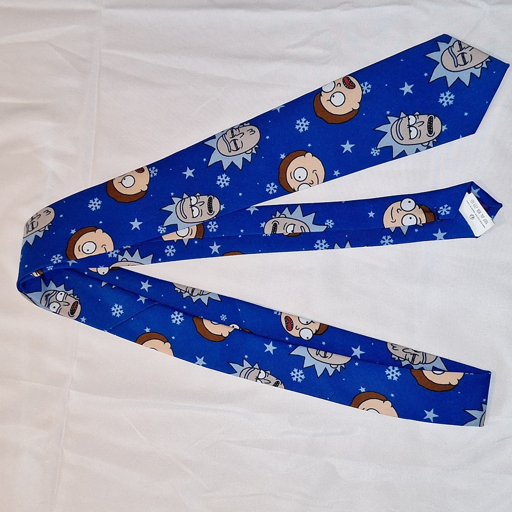 Rick and Morty Adult Swim Opposuits Mens Neck Tie. Blue snowflake.